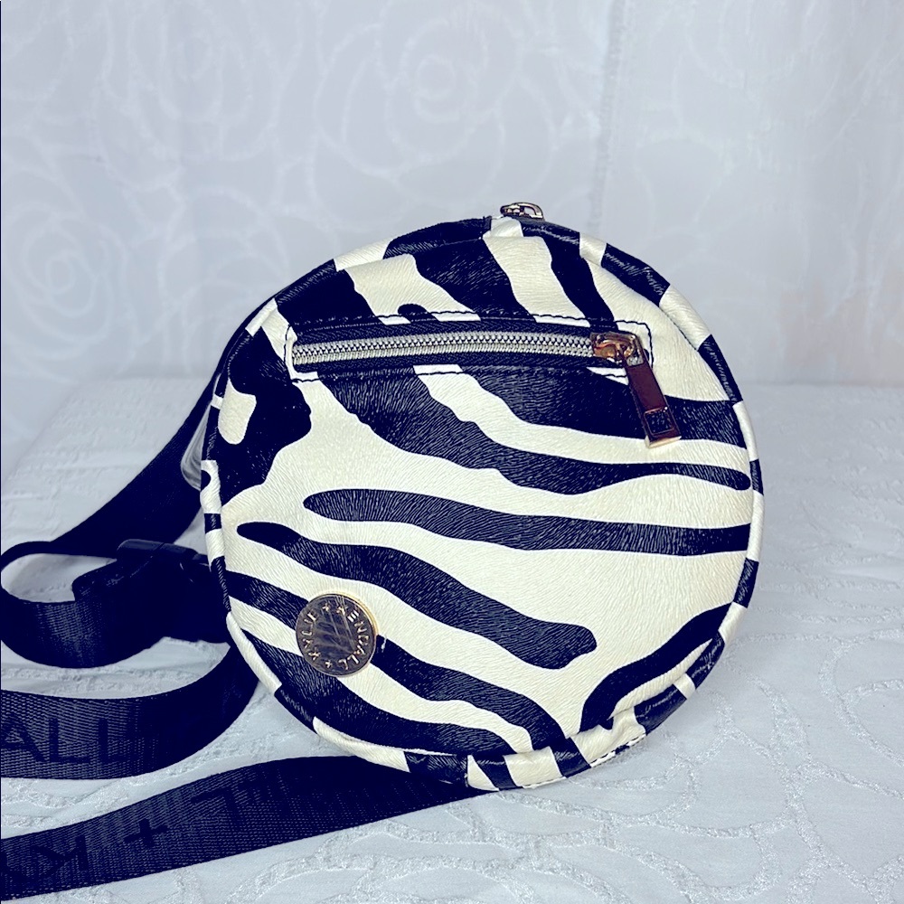 KENDALL & KYLIE black and white zebra striped print Fanny crossbody mini bag.